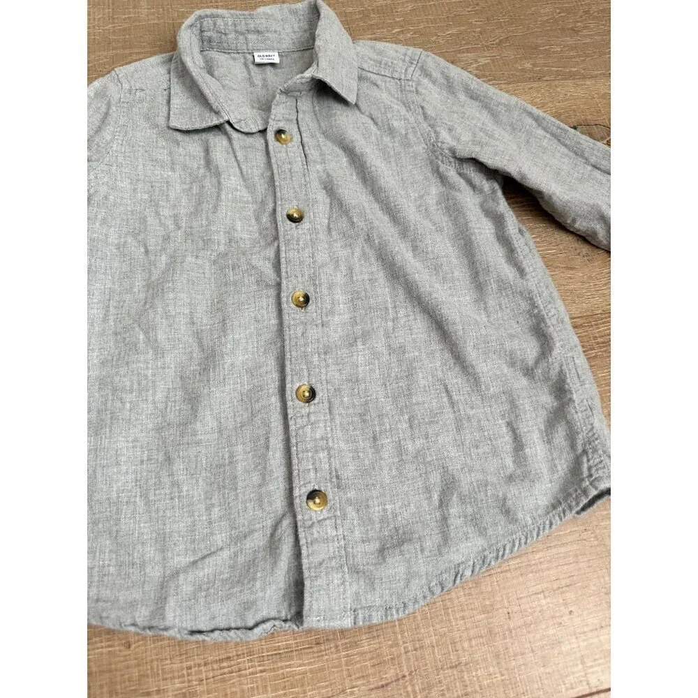 Old Navy Boys Long Sleeve Button-Up Shirt 5T Gray Lightweight Casual Cotton Blen